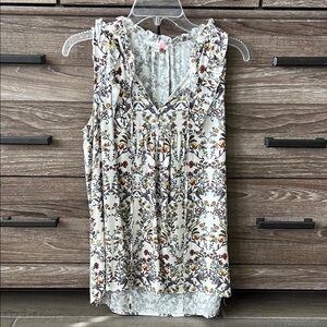 Anthropologie Floral V-Neck Blouse - Cream and Multicolor